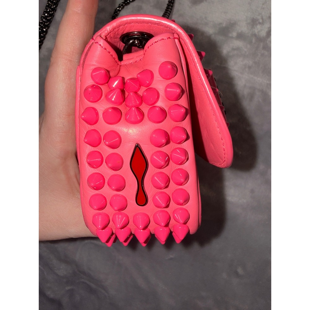 Christian Louboutin Sweet Charity Spiked Mini Shoulder Bag Neon Pink Leather - Picture 5 of 16